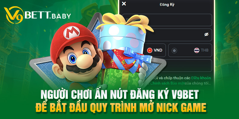 Người chơi ấn nút đăng ký V9bet để bắt đầu quy trình mở nick game